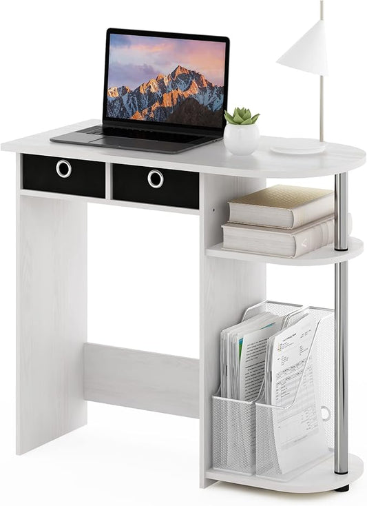 Furinno GO GREEN Desk 31.5 Wide Gaming Desk with 2 Side Shelves and Storage Bins Computer Desk Office Desk for Home Office Study Room Dorm Bedroom White Oak