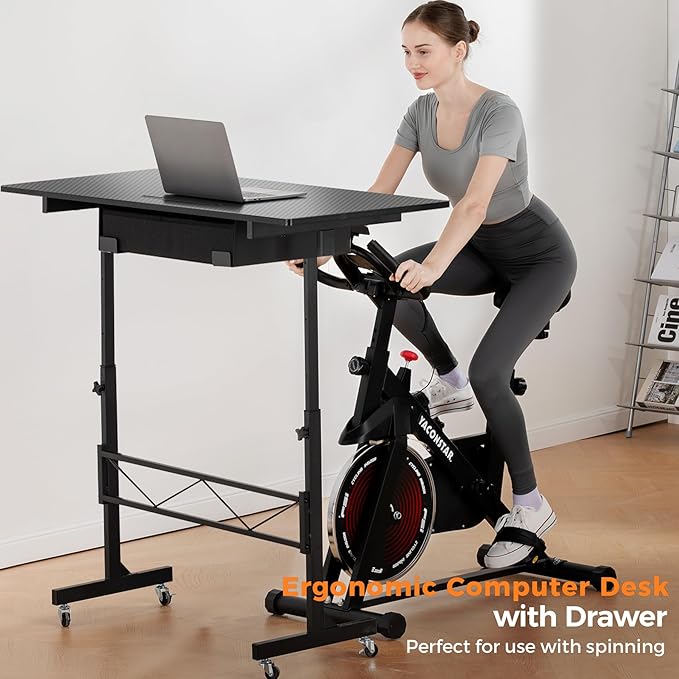 GTPLAYER Small Standing Desk Adjustable Height Small Computer Desk Mobile Portable Rolling Laptop Table with Wheels 32 Computer Workstation Sit Stand Desks Portable Standing Table Treadmill desks