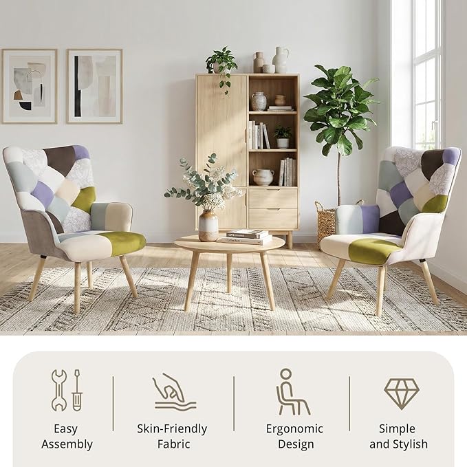 Joysoul Living Room Accent Chair Modern High Back Arm Chair Houndstooth Pattern Bohemian Style Chairs for Bedroom Waiting Room