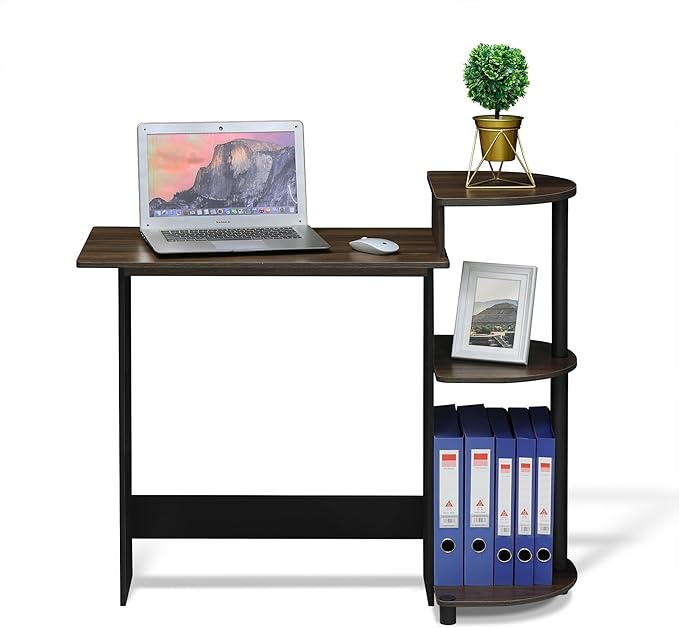 Furinno COMPACT Desk 28.5 Wide Gaming Desk with Shelves Computer Desk with Book Shelf Office Desk for Home Office Study Room Dorm Bedroom Columbia Walnut