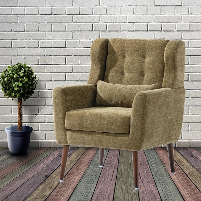 Modern Accent ChairChenille Arm Chairs for Living RoomUpholstered Mordern ArmchairComfy Soft Padded Lounge Chair in Small Space Bedroom w/Pillow Solid Wood Leg (Olive Green + Chenille)
