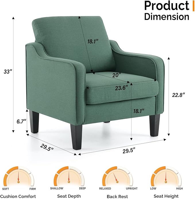VINGLI Accent Chair for Living Room Chairs Dark Green Reading Chair for Bedroom Scooped Arm Chair Mid Century Modern Accent Chairs Upholstered Comfy Chair for Apartment Waiting Room