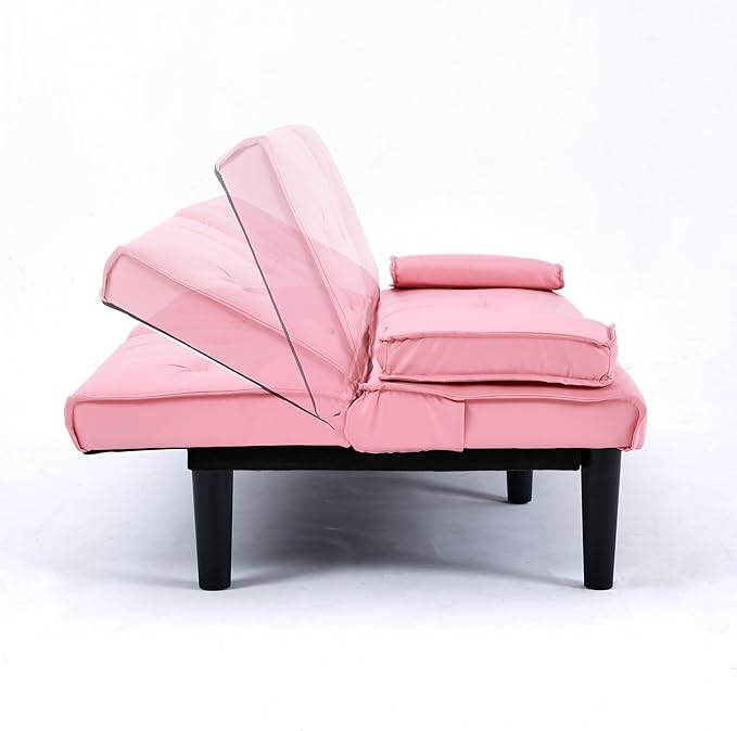 KEIKI Sleeper Sofa Bed with Cup Holder 3 in 1 Convertible Futon Sofa Bed for Living Room Dorm Home Office Pink