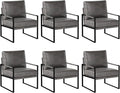 INZOY Mid Century Modern Accent Chair with Removable Cushions Set of 6 Comfy PU Leather Living Room Chairs with Thicker Backrest and Cushion Metal Frame Design Dark Grey