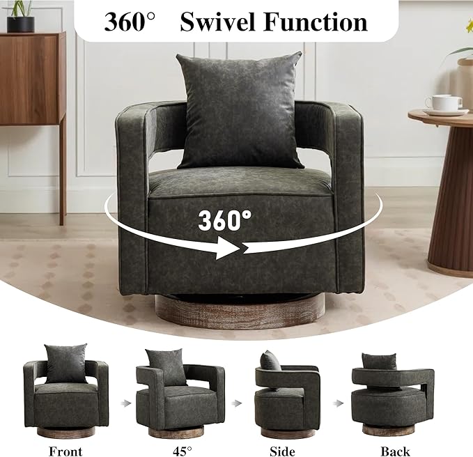 Mlmh &amp Kngwa 29 W Swivel Accent Barrel Chair Set of 2 Mid Century Modern PU Leather Round Arm Chair for Living Room BedroomGray