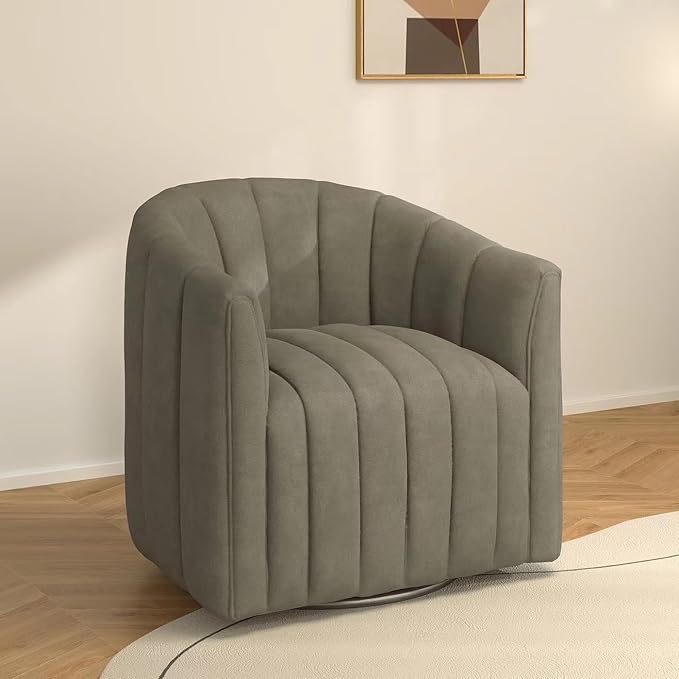 Swivel Accent ChairCuddle Modern Barrel ArmchairComfy Velvet Round Chair with Metal Base for Living Room Bedroom(Gray)