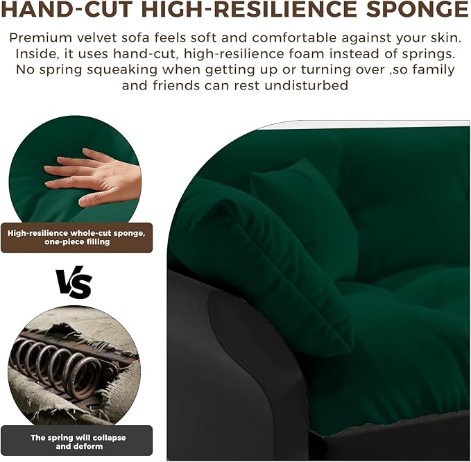74.8 Queen Pull Out Couch BedVelvet Convertible Pull-Out Sofa Bed with Side Pockets3-in-1 Queen-Size Sleeper SofaSleeper Loveseat for Living RoomApartment Offices（Green）