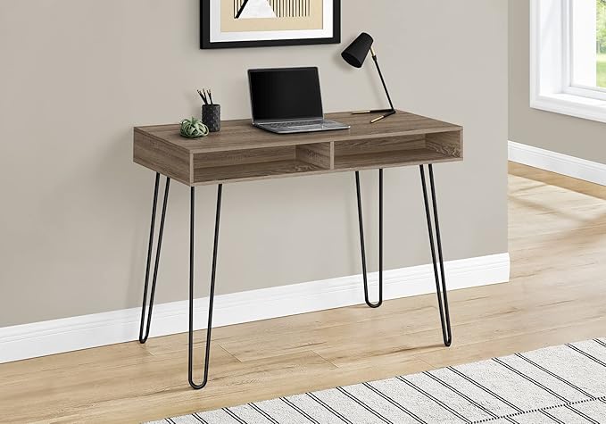 Computer Desk Home Office Laptop Left Right Set up Storage Drawers 40 l Work Brown Laminate Black Metal Contemporary Modern
