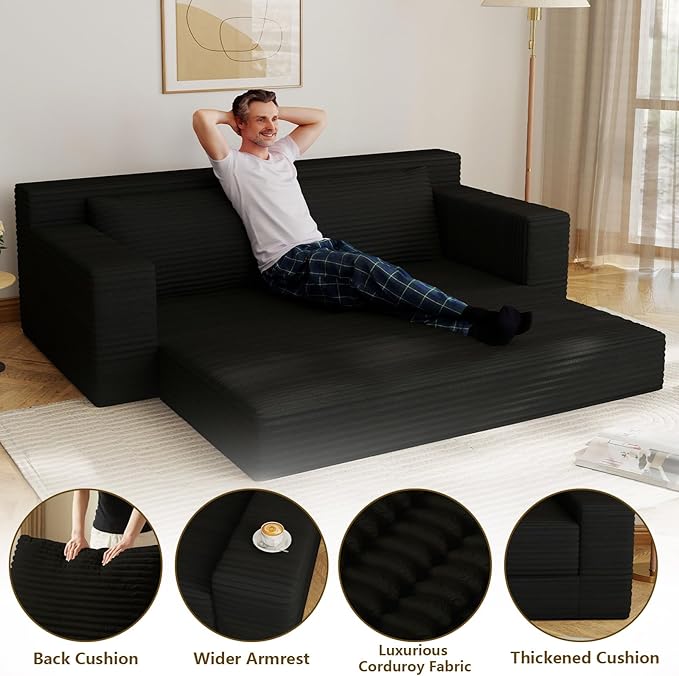 70.78 Loveseat Sofa Modern Small Corduroy Couch Comfy Deep Seat for Living Room Bedroom Apartment Home Office No Assembly Black