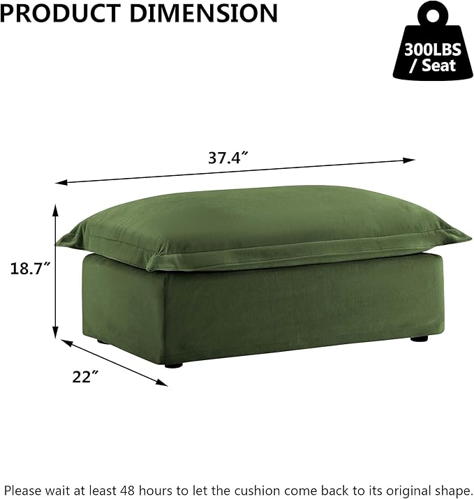 Aoowow Chenille Ottoman Upholstered Couches Ottoman for Modular Sectional Sofa for Living(Green-Chenille)