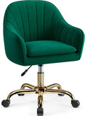 Vanity Chair with Wheels Comfy Home Office Desk Chairs Adjustable Modern Velvet Makeup Vanity Chairs for Bedroom Living Room-Green