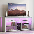 Bestier LED Tall Entertainment Center for PS4 55 inch TV Stand for 55/60/65 inch TV TV Console with Storage Media TV Cabinet with Adjustable Shelf for Living Room White Marble