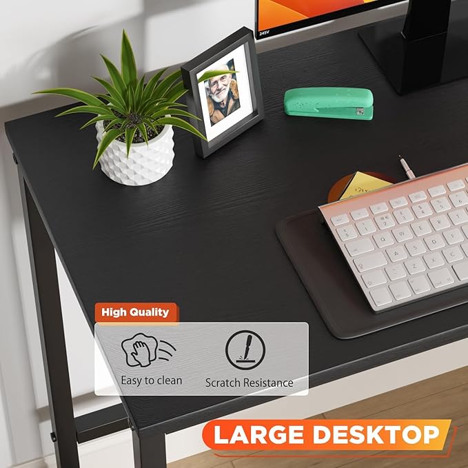 L Shaped Computer Desk 43 Inch Corner Desk with Reversible Storage Shelves Home Office Desk with Metal Frame Modern Simple Style for Home Office Living Room Bedroom Black