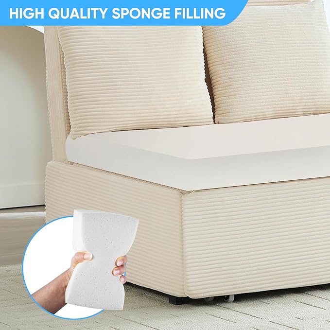 Mjkone 43 Width Sofa Bed Chair Twin Size with Pull Out Couch Beds 2-in-1 Modern Corduroy Living Room Pull Out Sleeper Sofa Chair Bed with Cushions and Throw Pillows for Apartment Home Office Beige