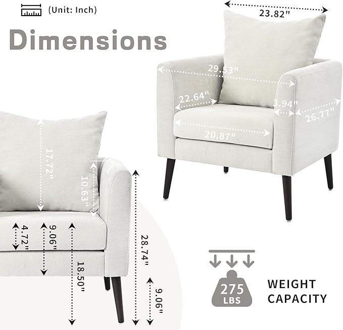 Modern Accent Chair Barrel Armchair Fleece Club Chair with Solid Wood Legs Waist PillowPadded Single Chair for Living Room/Bedroom/Study/Waiting Room