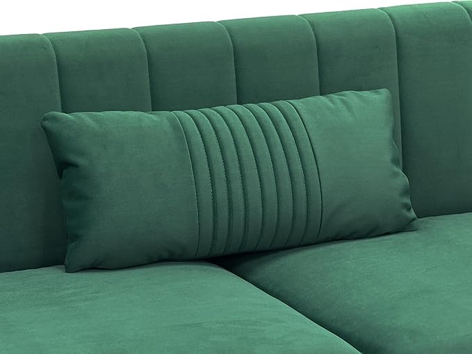 Modern 3-Seaters Velvet Sofa Upholstered Couch with Pillows and Gold Metal Legs for Living Room Office Apartment (Green)