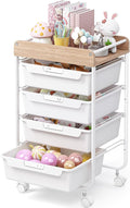 Rolling Storage Utility Cart with 4 DrawersKids Craft Art CartMakeup Organizer and Storage with Wooden TabletopWhite