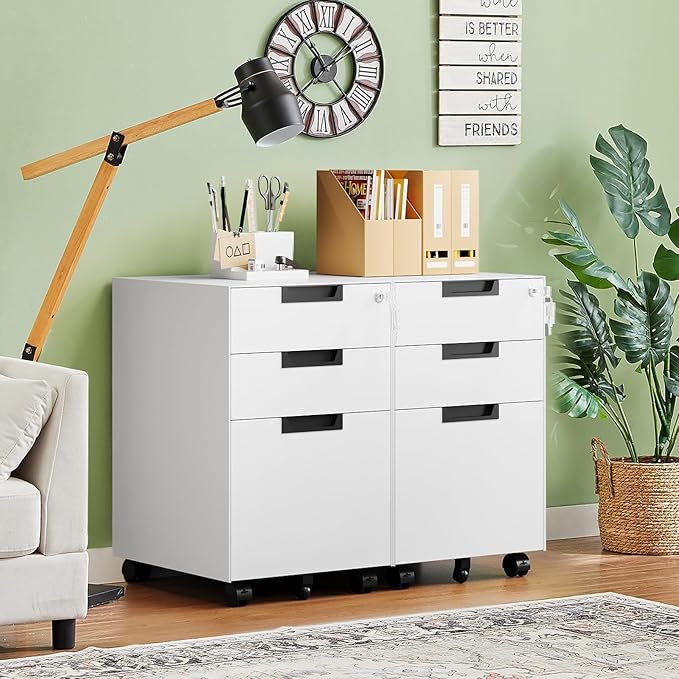 Letaya 3 Drawer Mobile File Cabinet with LockUnder Desk Metal Small Filing Cabinets for Home Office Organizer Letters/Legal/A4(Fully Assembled Except Wheels-White)