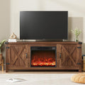 YESHOMY Fireplace TV Stand with Two Barn Doors and Storage Cabinets for Televisions up to 65+ Inch Entertainment Center Console Table Media Furniture for Living Room 58 Inch Walnut