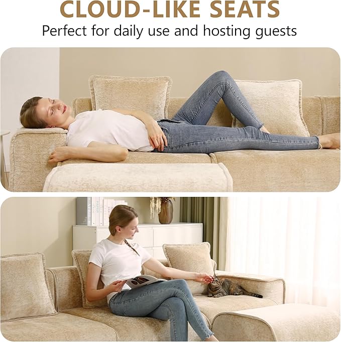 KEIKI 3Seat Modular Boneless Velvet Sofa Couch for Casual Home Small Space Style Conscious Homeowners Warm Inviting Comfy Supportive Rest Space Elegant Premium Premium Design Light
