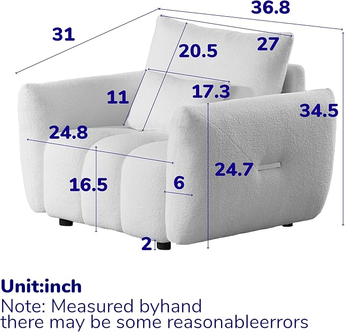 Modern Accent Chair with One Pillow 36.8'' Teddy Fabric Upholstered Sofa with Solid Wood Frame Single Sofa Lounge Chair for Apartment Office Living Room (Green * Pillow98)