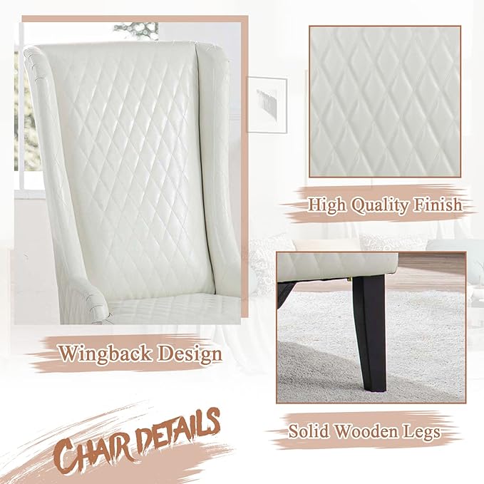 Throne Chair for Living Room Modern High Back Upholstered White Faux Leather Wingback Dining Chairs with Wooden Legs Mysterious Gothic Decor for Home Office Dining Room Table Head Chairs