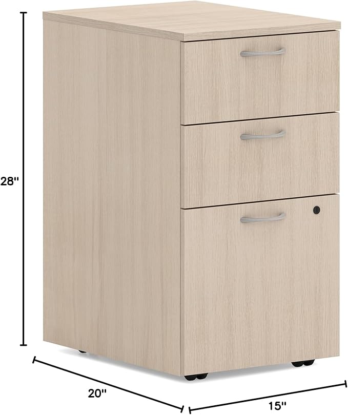 HON MOD 3 Drawer File Cabinet On Wheels Mobile Pedestal for Filing Cabinets for Home Office 15 W Portable Storage Desert Oak