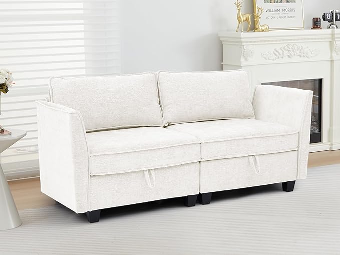 ORRD Small Modular Sectional Sofa Loveseat Couch with Storage 2 Seater Sofa Modular for Living Room Office (Beige)