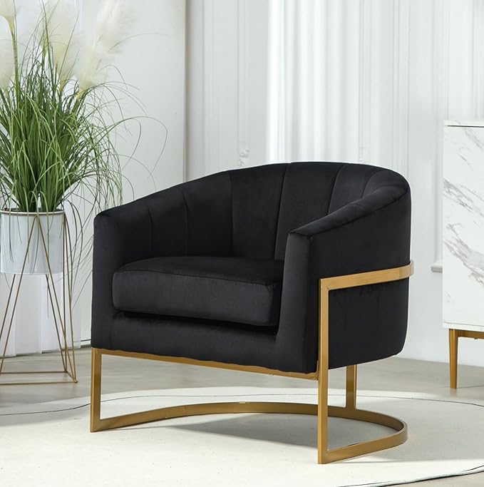 Velvet Modern Accent Armchair - Luxury Gold Frame | Versatile Seating for Living Room Bedroom Office Black