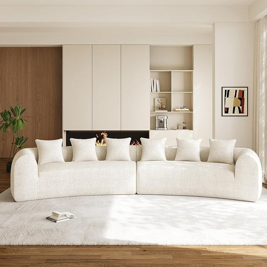 157 Oversized Curved Sectional Sofa Cloud Comfort Design with Wide Armrests Premium Chenille High-Density Foam Modern Curved Couch for Living Room with 6 Pillows No Assembly Beige
