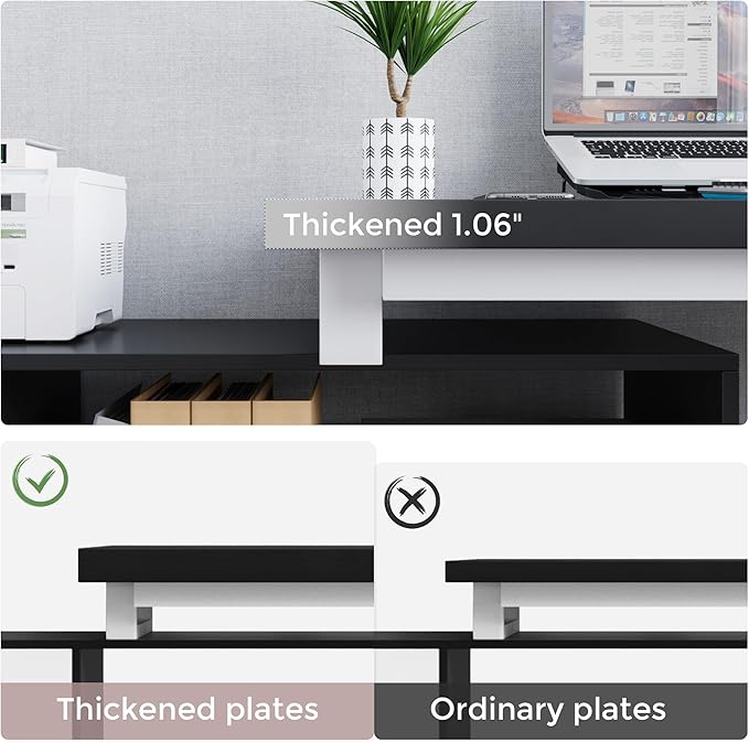 Home Office Computer Desk Corner Desk with 3 White Drawers and 2 Shelves 53-inch L-Shaped Study Desk with Storage Black + White