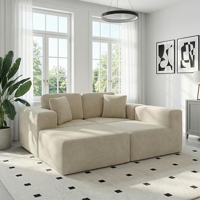 106 Boneless Sectional Couch with High-Density Foam Modern Frameless Floor Couch with Ottoman 3 Seater Cloud Modular Sofa with Chaise for Livingroom Cream Beige