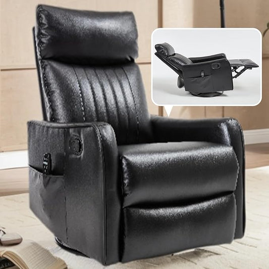 Slim Swivel Rocking Chair Recliner with PocketsLazy Boy Recliners for for AdultsSmall Recliner Chair for Small Spaces Manual Reclining Chair for Living Room Bedroom (Black)