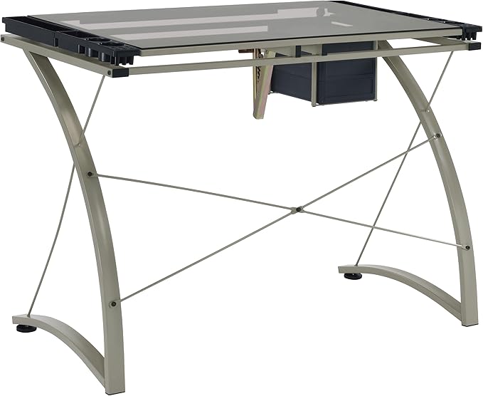Coaster Home Furnishings - Melo - Metal and Glass - 41-Inch Drafting Table with Adjustable Pitch Three Drawers Retractable Pencil Ledge and Storage Compartments - Home Office - Silver - 800986
