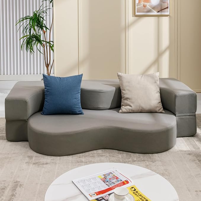 Mjkone Full Size Folding Sofa Bed Fold Out Futon Sofa Bed Foldable Floor Couch Bed with Memory Foam Convertible Sleeper Couch Beds Stylish Lazy Sofa Beds for Living Room Guest Room Light Gray