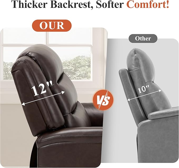 COLAMY PU Leather Power Lift Chair with Massage and HeatElectric Lift Recliner Chair with Thick Cushioned Padding Backrest for Living Room Office Bedroom （Darkbrown）