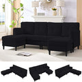 Mjkone Sectional Sofa Couch with Ottoman U Shape Sofa for Living Room Corduroy Convertrible Couches with Double Chaises 6 Seater Sofas for Living Room/Home Office/Guest (Black)