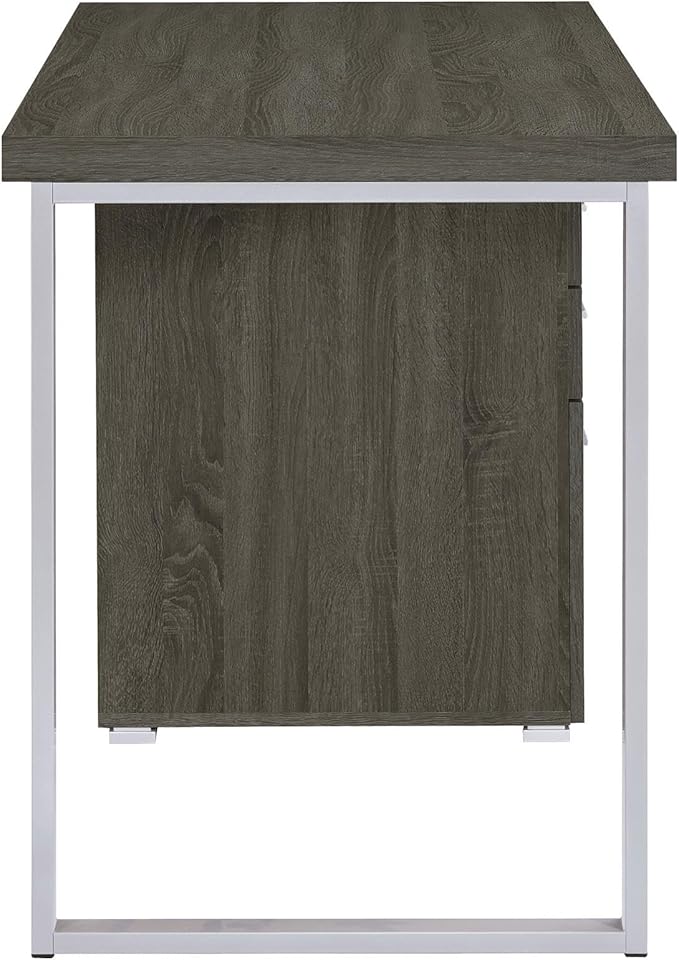Penau Weathered Grey 3-Drawer Reversible Office Desk Sturdy Metal Legs Ample Storage Space Ideal for Home or Office
