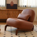 KEIKI Accent Chair with Solid Wood Legs Faux Leather Single Seat Sofa for Living Room or Bedroom Comfy Armless Reading Chaise Lounge Brown