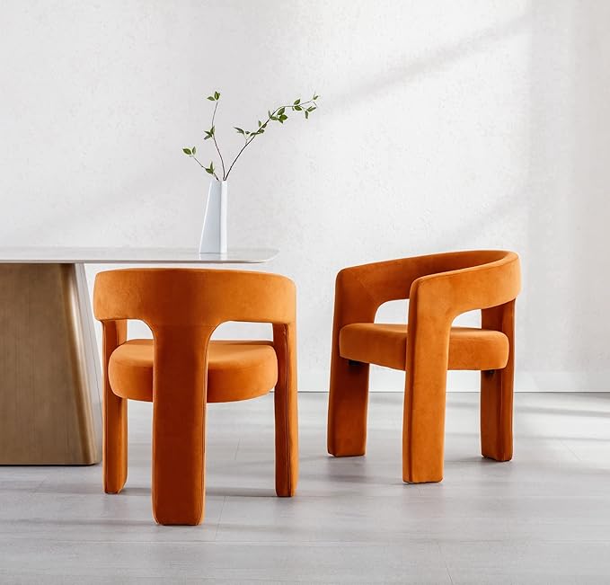 Wahson Orange Dining Chair Set of 5 Velvet Upholstered Modern Barrel Chair Round Dining Chairs with Wooden Legs Assembled Accent Armchairs for Dining Room/Living Room/Bedroom/Side