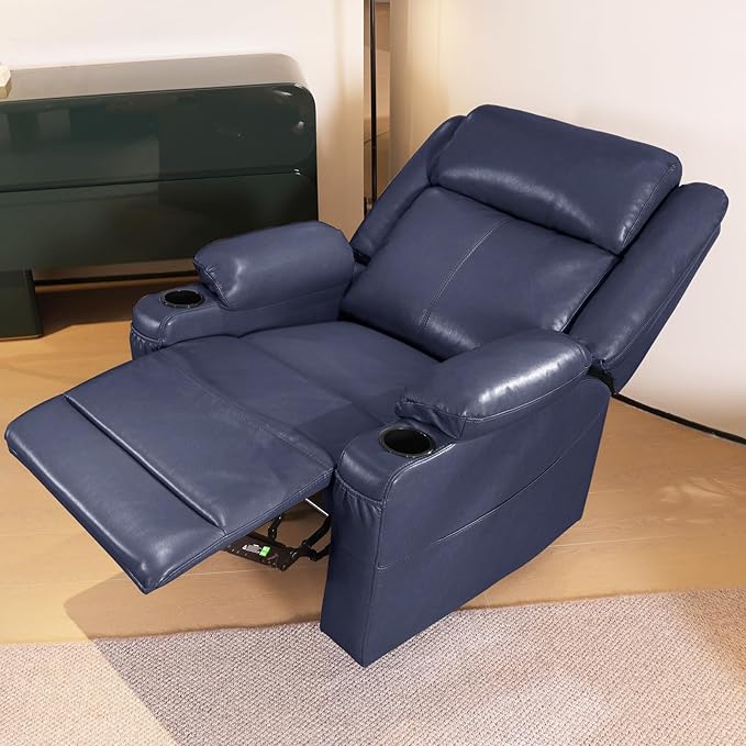 EONIX Wall Hugger Recliner for Small Space Real Zero Clearance Power Recliner Lazy Boy Recliner Chair with Cup Holders for RV Living Room Bedroom SXXY011990 Navy Blue
