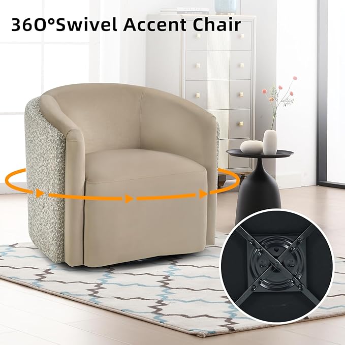 CANMOV Swivel Accent Chair Set of 2 360° Swivel Barrel Chair with Armrest Modern Round Armchair for Living Room Bedroom No Assembly Brown&ampWhite