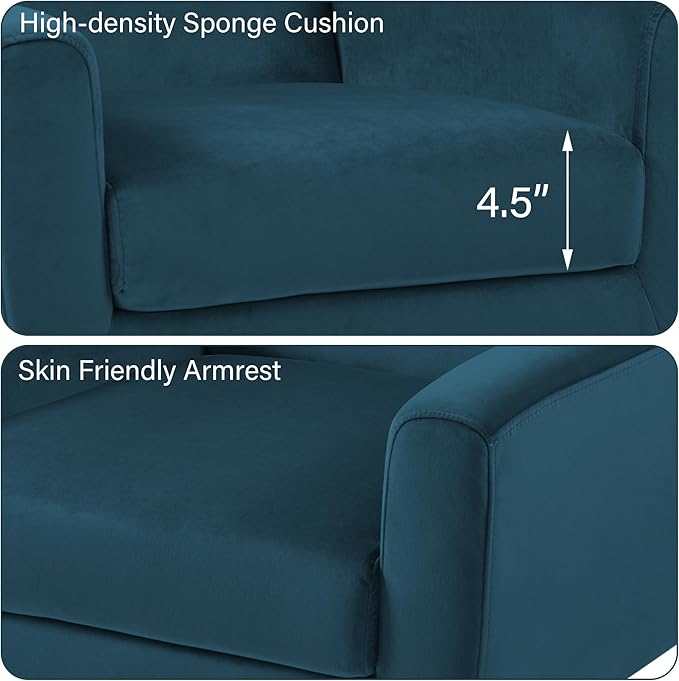 Accent Chair Mid-Century Modern Velvet Fabric Chairs with Arms for Living Room Comfy Upholstered Club Single Sofa Armchair for Bedroom Waiting Room with Solid Wood Frame (Velvet Blue Set of 1)