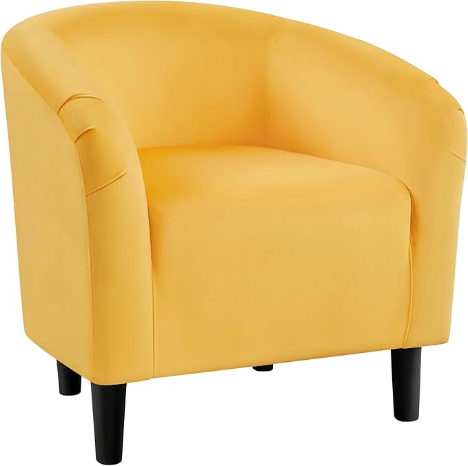 Yaheetech Accent Barrel Chair Velvet Club Chair Furry Sherpa Elegant Armchair with Cozy Soft Padded Suitable for Living Room Bedroom Reception Room Office Yellow