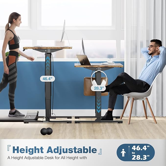 Sweetcrispy Electric Standing Desk Adjustable Height 48x24 Inch Sit Stand Up Home Office Desks Computer Workstation PC Work Table with 3 Memory Preset Splice Wood Board Metal Frame Rustic