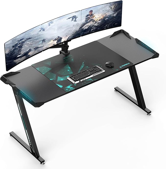 EUREKA ERGONOMIC Gaming Desk with Led Lights RGB Gaming Table60 Inch Computer Desk Home Office Desk Large Table for Study pc Desk with Mouse Pad z60 Gamer Desk