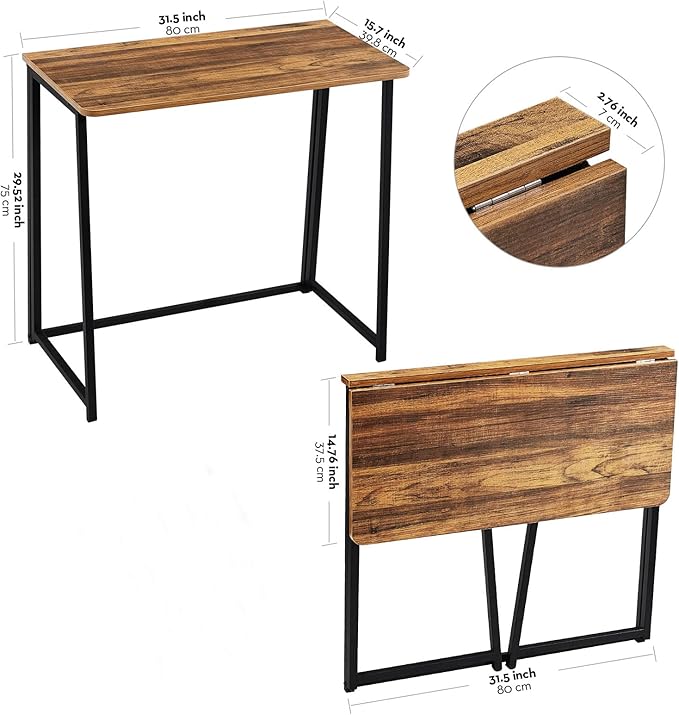 WOHOMO Folding Desk for Small Spaces 31.5 Inch Foldable Computer Desks Small Desk for Home Office Study Bedroom Space Saving Writing Work Computer Table Easy to Fold Rustic Walnut