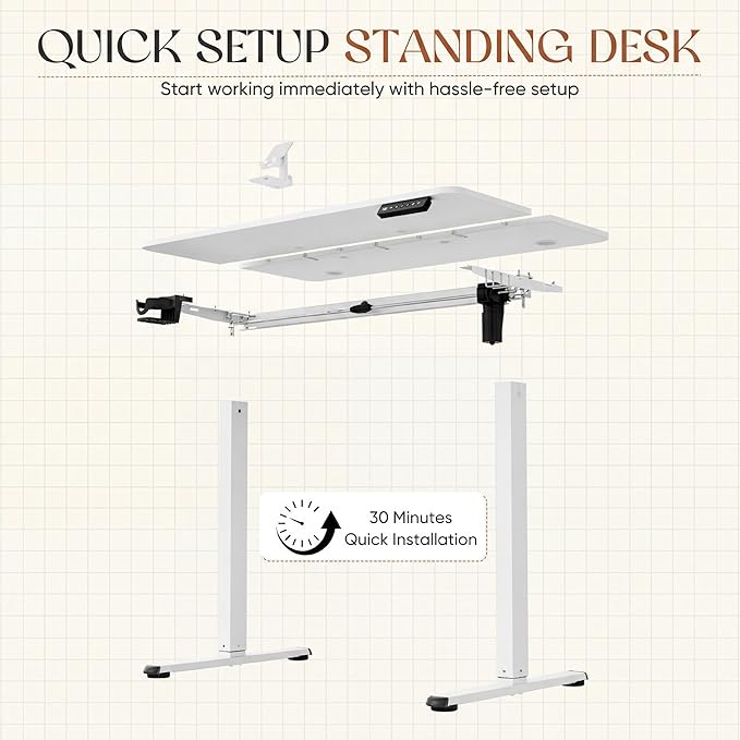 Furmax Electric Standing Desk 40 x 24 Inches Height Adjustable Sit Stand up Desk Memory Preset Computer Home Office Desks with Sturdy Metal Frame Phone Stand Cable Management Hole (White 40'')