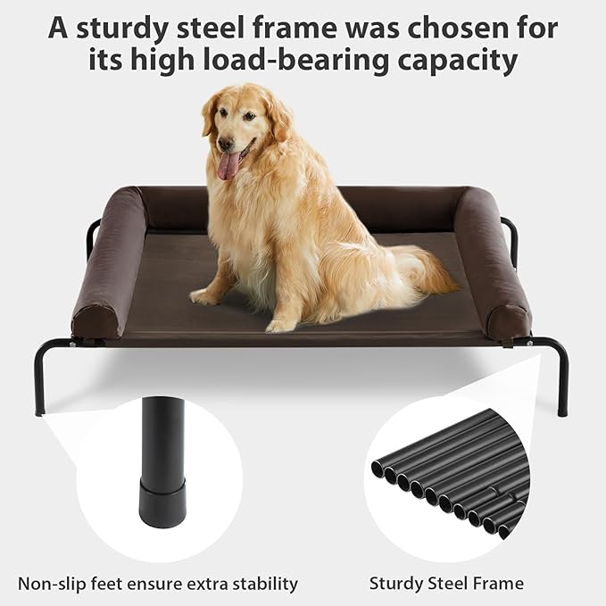 RRPETHOME Large Elevated Cooling Dog Bed Raised Dog Cot Beds for Large Dogs Elevated Outdoor Pet Cot Chew Proof Portable Cooling Pet Cot with Skid-Resistant Feet and Breathable Mesh