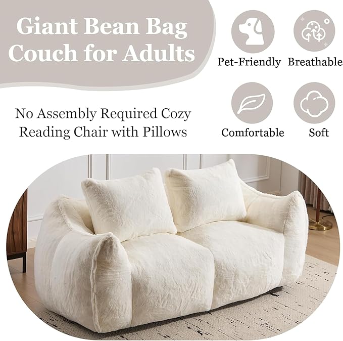 Alpen Loveseat Sofa 75 Comfortable Couch with Armrests 2 Seater Memory Foam Couches with Tufted Cushion &amp Backrest Compressed Sofas for Bedroom Living Room White